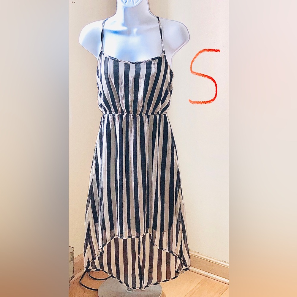 Chic Striped Black and Grey High Low Dress